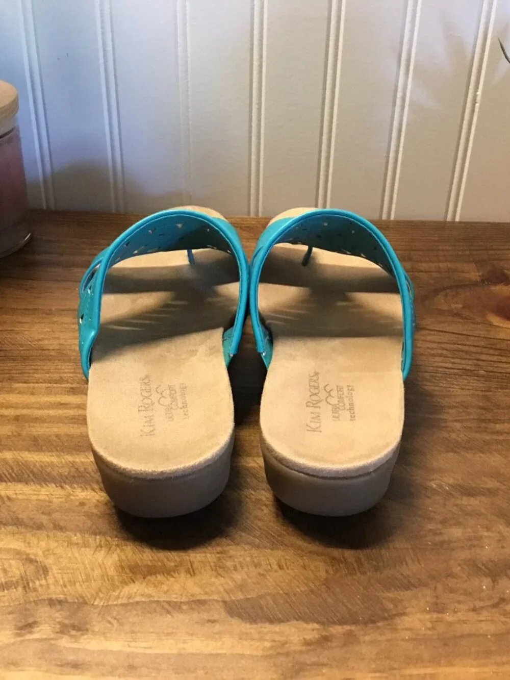 Kim Rogers - Turquoise Comfort Sandals - Ultra Comfort Wedge Slides - Size 8.5 M - Picture 3 of 9